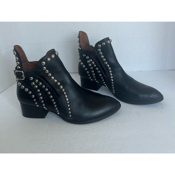 Jeffrey Campbell Rylance Black Leather Studded Ankle Low Block Heel Booties 9.5 - Picture 3 of 9